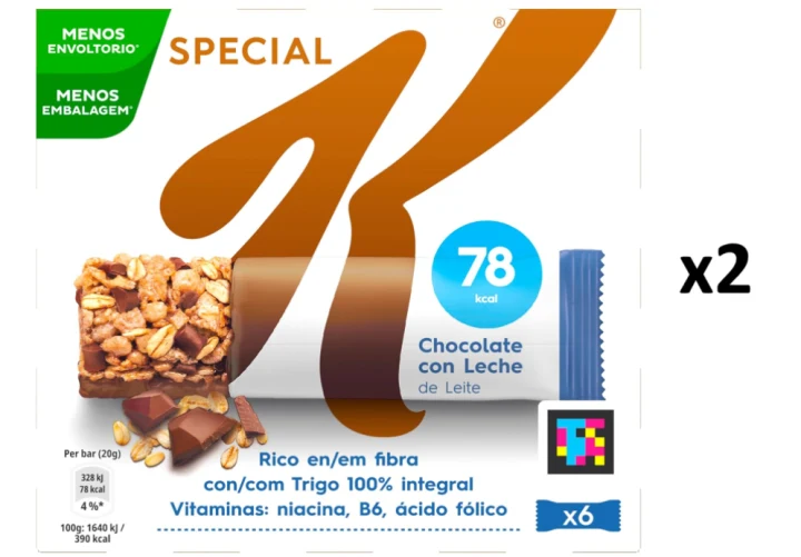 2 Paquetes de Kellogg’s Special K Barritas de Chocolate con Leche Pack 6x20g a 3.19€