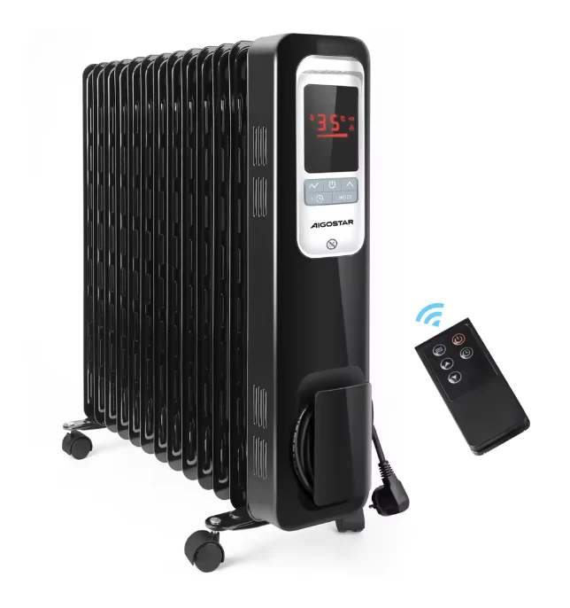 AIGOSTAR Calefactor Radiador Aceite 2500 W 13 Elementos LED Mando Distancia