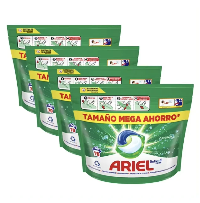 Ariel Todo En 1 Pods Detergente Líquido 280 Cápsulas Pack Mega Ahorro 4×70 Lavados