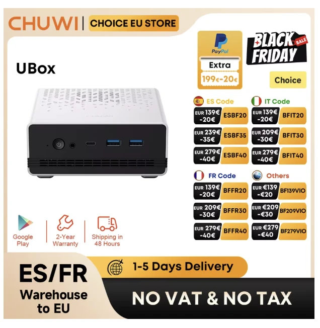 CHUWI UBox Mini PC AMD Ryzen 5 6600H 16 GB DDR5 512 GB SSD Windows 11 Pro 4K 144 Hz