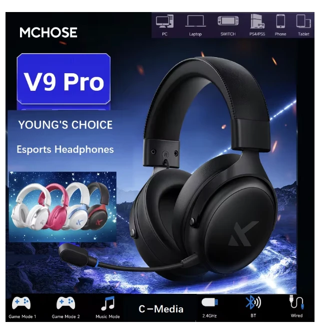 MCHOSE V9Pro Auriculares Inalámbricos 3 Modos Reducción Ruido Micrófono Esports Músic
