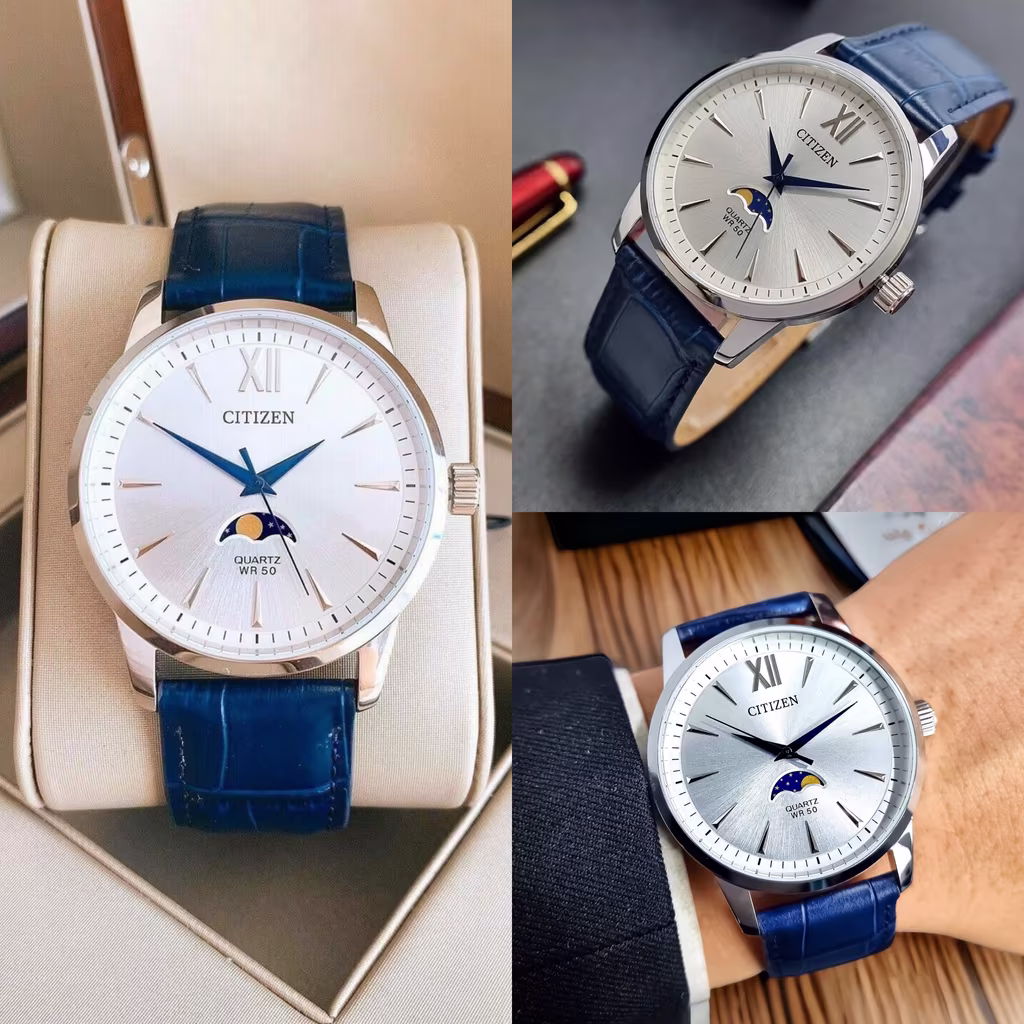 Reloj CITIZEN «Moonphase Quartz» AK5000-03A | Caja 42mm | 2 correas de cuero | Precio final 94€ (84€+10€ envío)