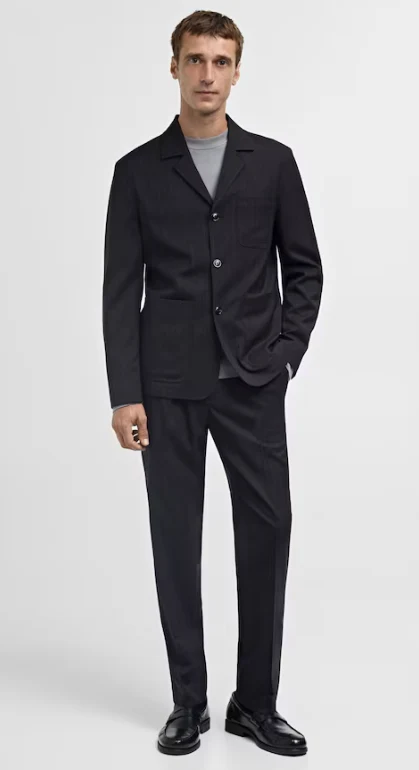 Traje lana slim fit rayas completo con Americana + pantalones por solo 34.18€