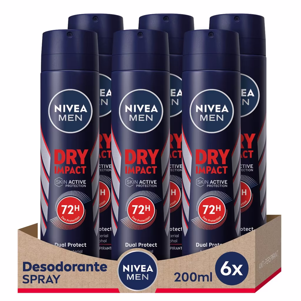 6 x 200 ml NIVEA MEN Dry Impact – Desodorante Antitranspirante para Hombre
